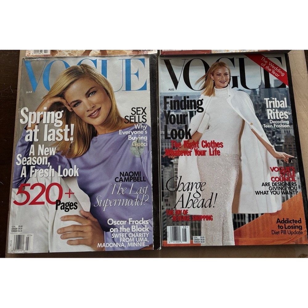 Vtg Vogue Magazine LOT of 2 Carolyn Murphy August 1998 March 1999 No Labels